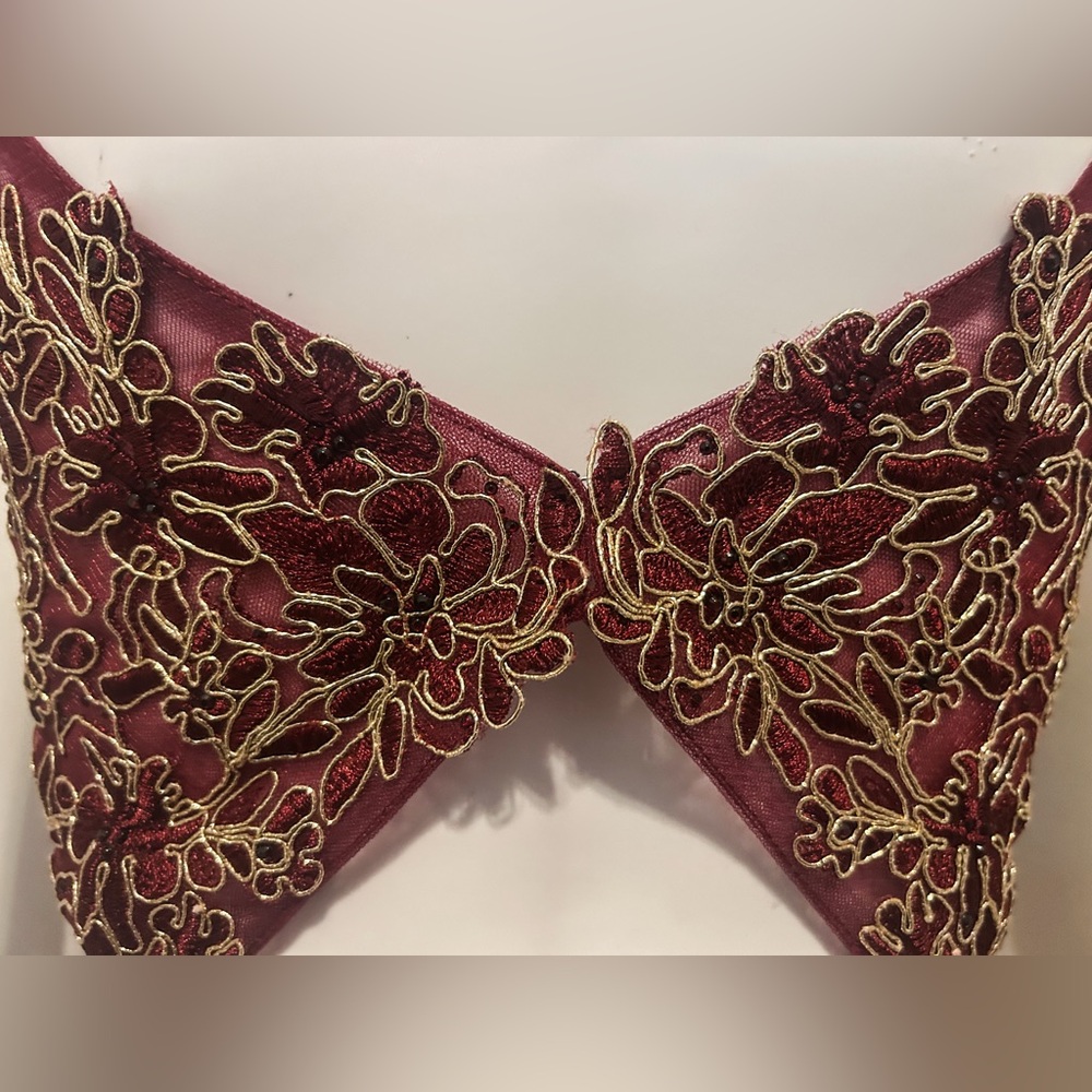 Let’s Sz XS Elegant Burgundy Dress Gold Embroidery Whimsigoth Romantic Dark Goth - Picture 9 of 14
